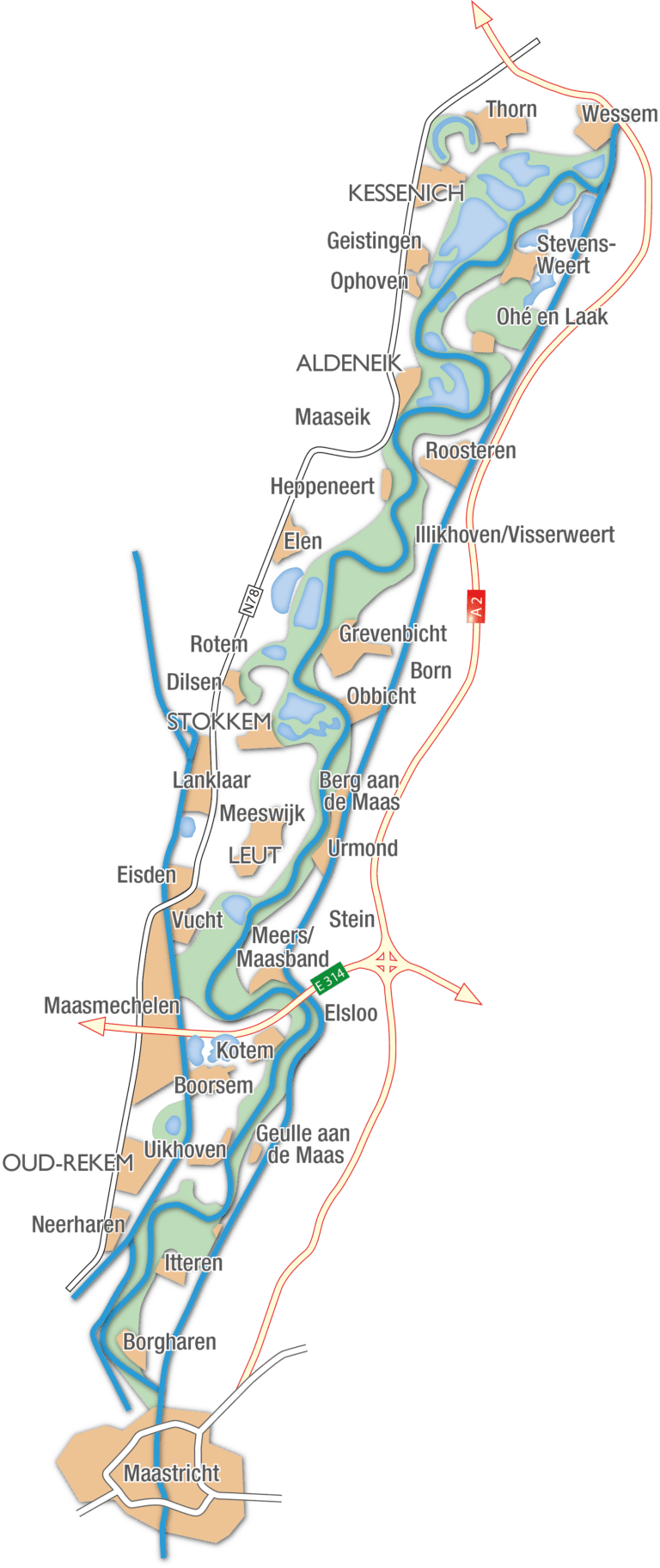 Schematisch kaartje RivierPark Maasvallei